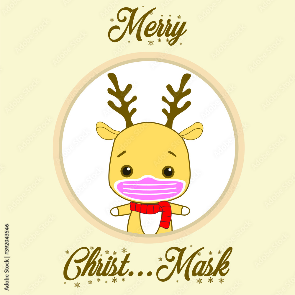Merry Christmask (Christmas Mask) with the Reindeer - a true phrase to remember. Social distraction poster with text for quarantine fonts font design motivational script word art