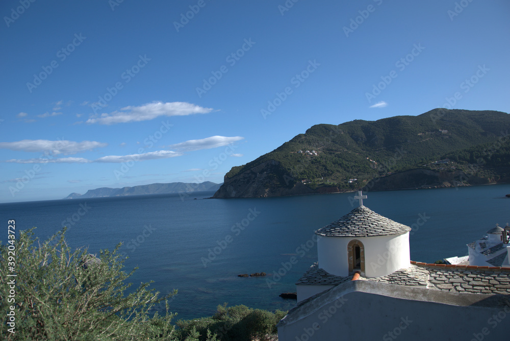 traditional white church, on the island of Skopelos, Greece