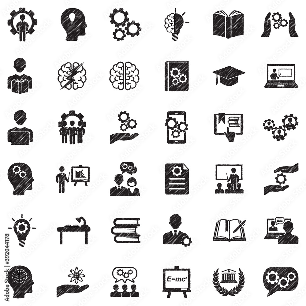 Knowledge And Thinking Icons. Black Scribble Design. Vector Illustration. Knowledge And Thinking Icons. Black Scribble Design. Vector Illustration.