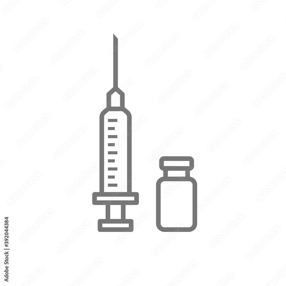 Syringe icon with needle and vial isolated Syringe icon with needle and vial isolated