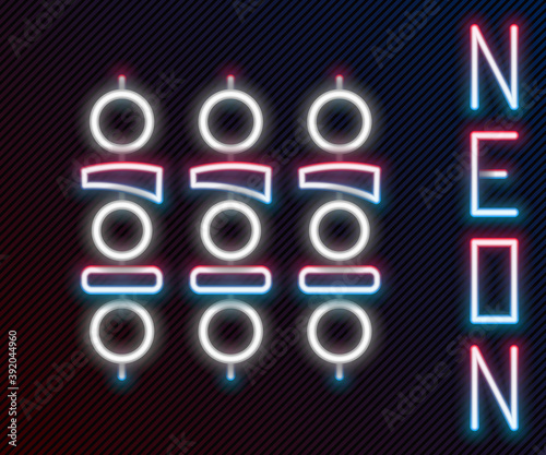 Glowing neon line Grilled shish kebab on skewer stick icon isolated on black background. Meat kebab on skewer stick. Picnic with grilled meat. Colorful outline concept. Vector.