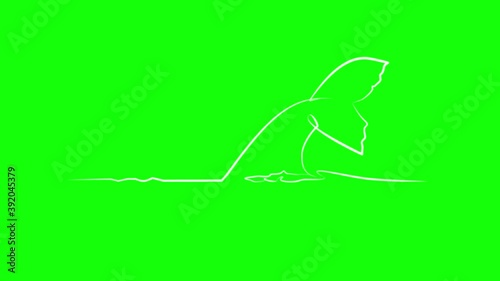 Whale tail over water in one line.  White line animation on green background