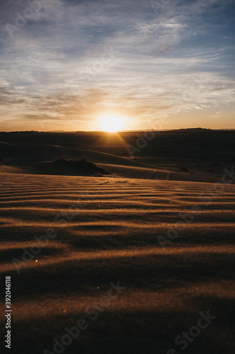 sunset in the desert with nice dunes and golden hour