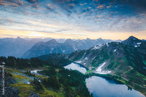 Beautiful "Twin Lakes" lakes from the top of Winchester mountain, USA
