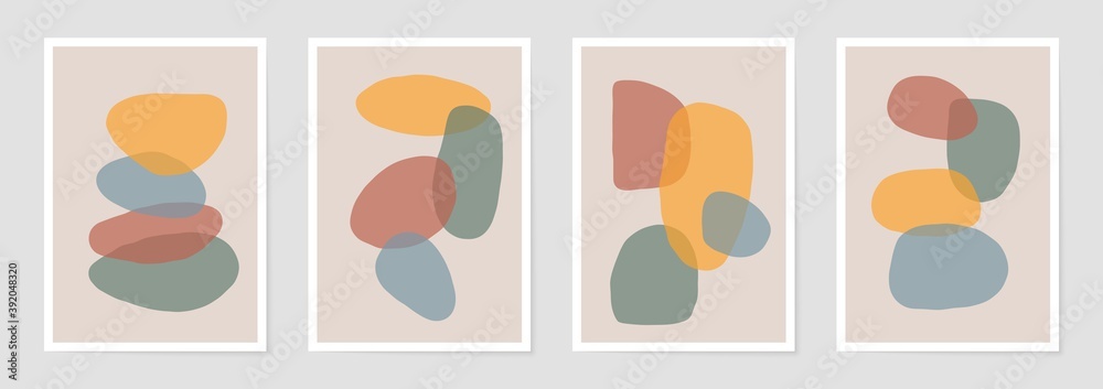 Abstract organic shapes poster set. Boho wall art for prints, card, cover, minimal contemporary backgrounds. Vector illustration