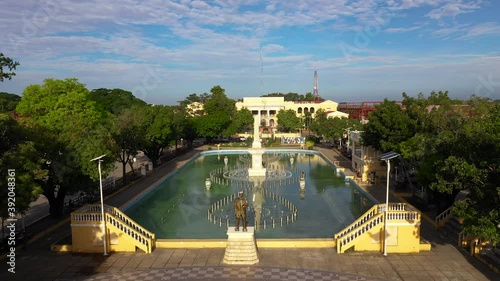 Plaza Salcedo, Dancing Fountain, at Vigan City, Philippines. City landscape in sunny weather.