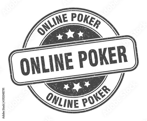 online poker stamp. online poker label. round grunge sign