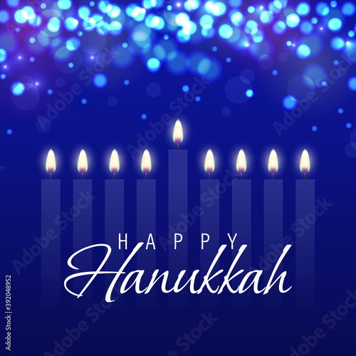 Hanukkah greeting card with candles. Happy Hanukkah, Jewish holiday background. Vector Hanukkah background with menorah