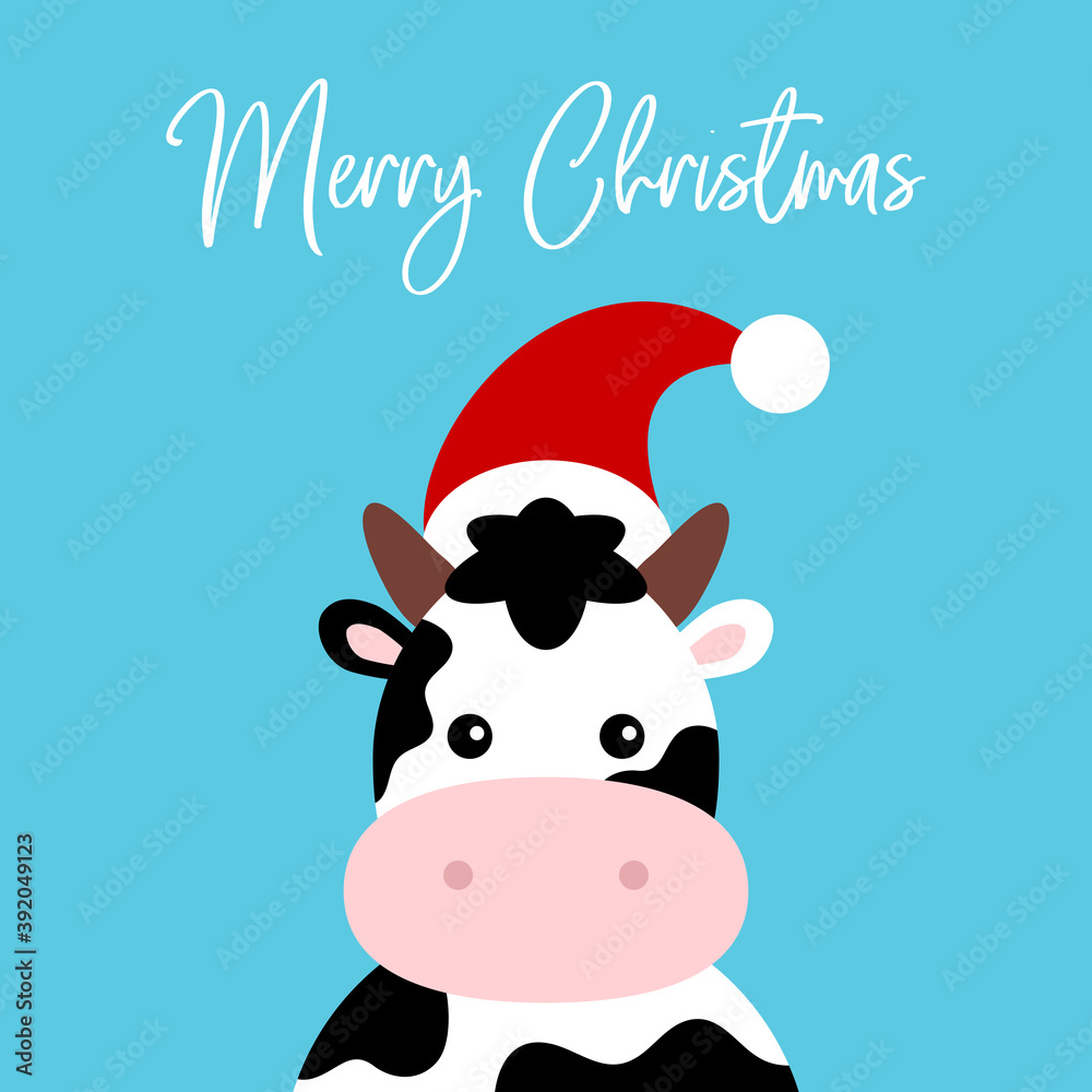 Merry Christmas. New year. 2021 design. New year symbol. 2021 design. Chinese horoscope metal ox with Santa Claus hat with 2021. Flat minimalistic vector illustration. Ox horoscope sign Merry Christmas. New year. 2021 design. New year symbol. 2021 design. Chinese horoscope metal ox with Santa Claus hat with 2021. Flat minimalistic vector illustration. Ox horoscope sign