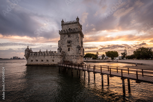 Beautiful view to old historic building of Belem Tower in Lisbon photo