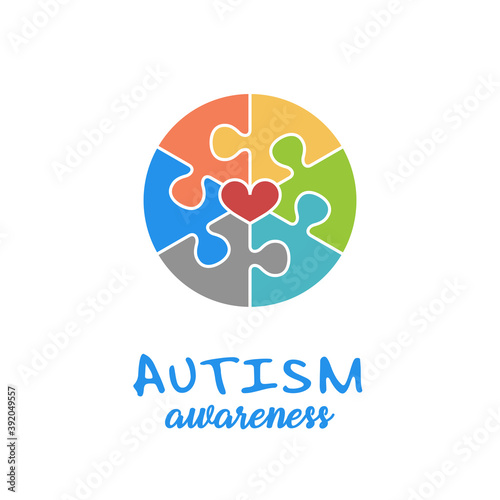 World autism awareness day. Colorful circle puzzle vector design sign with hearts. Symbol of autism. Medical flat illustration. Health care