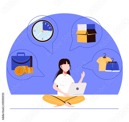 Business guru female with professional schedule management elements tiny persons concept. Woman as company leader and mentor with calm and precise work vector illustration. 