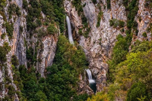 Velika Gubavica waterfall on the Cetina River in Cetina gorge, canyon. August 2020, long exposure picture. photo