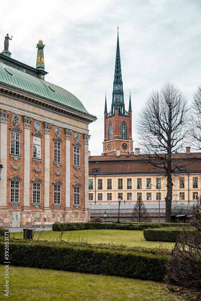 View of Riddarholmen Church in Gamla Stan, Stockholm, Sweden