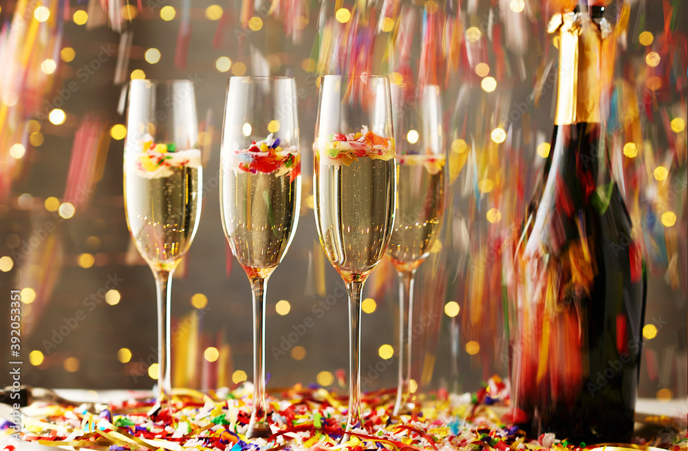 Flutes of Champagne with Confetti Stock Photo | Adobe Stock