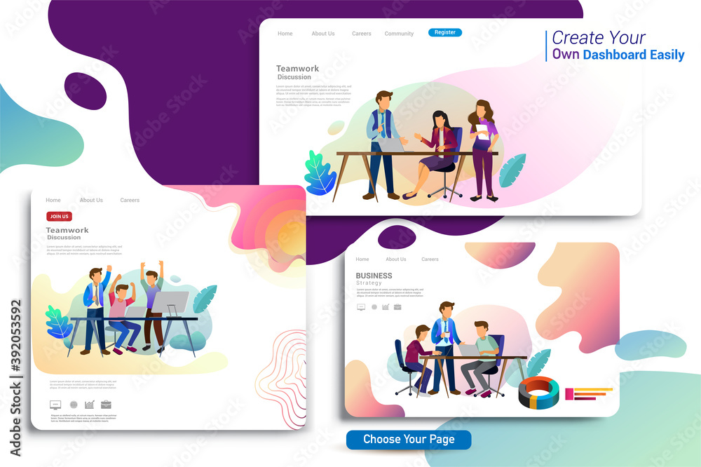Set of landing page design templates, business strategy, analytics and brainstorming. Modern vector illustration concepts for website design ui/ux and mobile website development, business presentation Set of landing page design templates, business strategy, analytics and brainstorming. Modern vector illustration concepts for website design ui/ux and mobile website development, business presentation