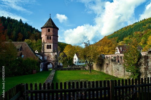 Kirchturm vom Kloster Hirsau mit Stadtmauer und Garten photo