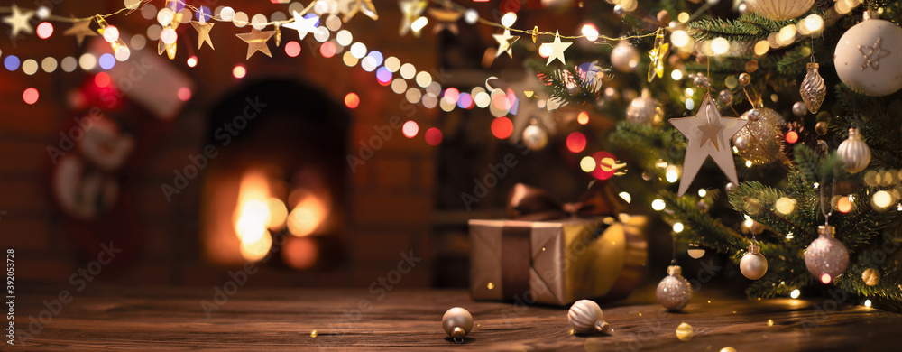 Fototapeta premium Christmas Tree with Decorations And Stars