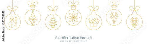 Weihnachstbanner - frohe Weihnachten mit weihnachtlichen goldenen Symbolen - deutsch