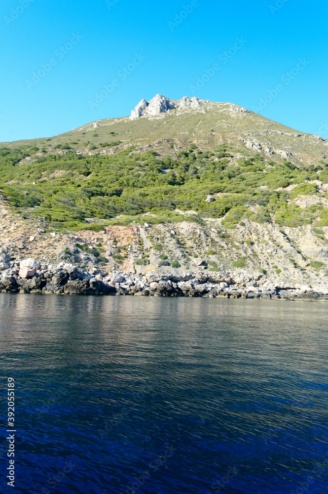 Detail of the fragmented rocky coastline of the Marettimo island, a protected maritime natural reserve in the middle of Mediterranean sea in Italy