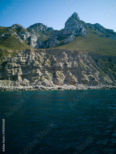 Detail of the fragmented rocky coastline of the Marettimo island, a protected maritime natural reserve in the middle of Mediterranean sea in Italy