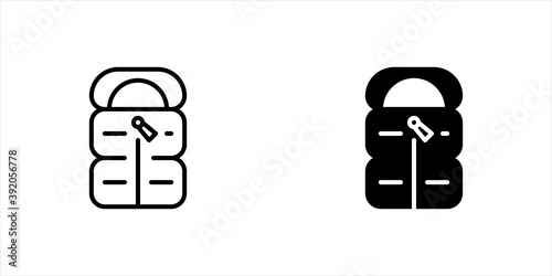 Sleeping bag icon vector, line and solid pictogram isolated on white background. Modern sleeping bag symbol illustration.