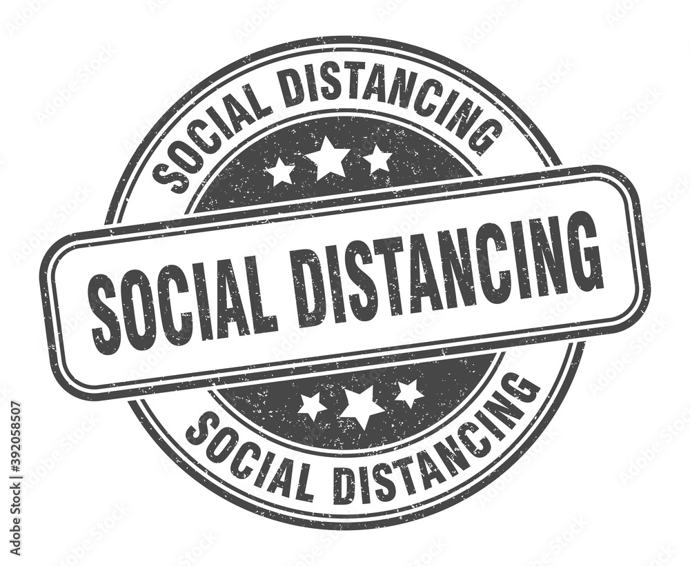 Fototapeta premium social distancing stamp. social distancing label. round grunge sign
