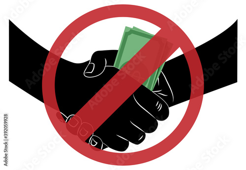 Señal de prohibido corrupción en fondo blanco.