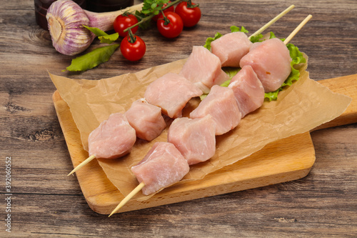 Raw pork meat skewer for grill