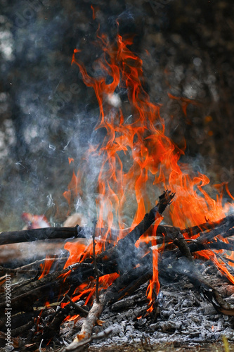 Burning coal in the bonfire.