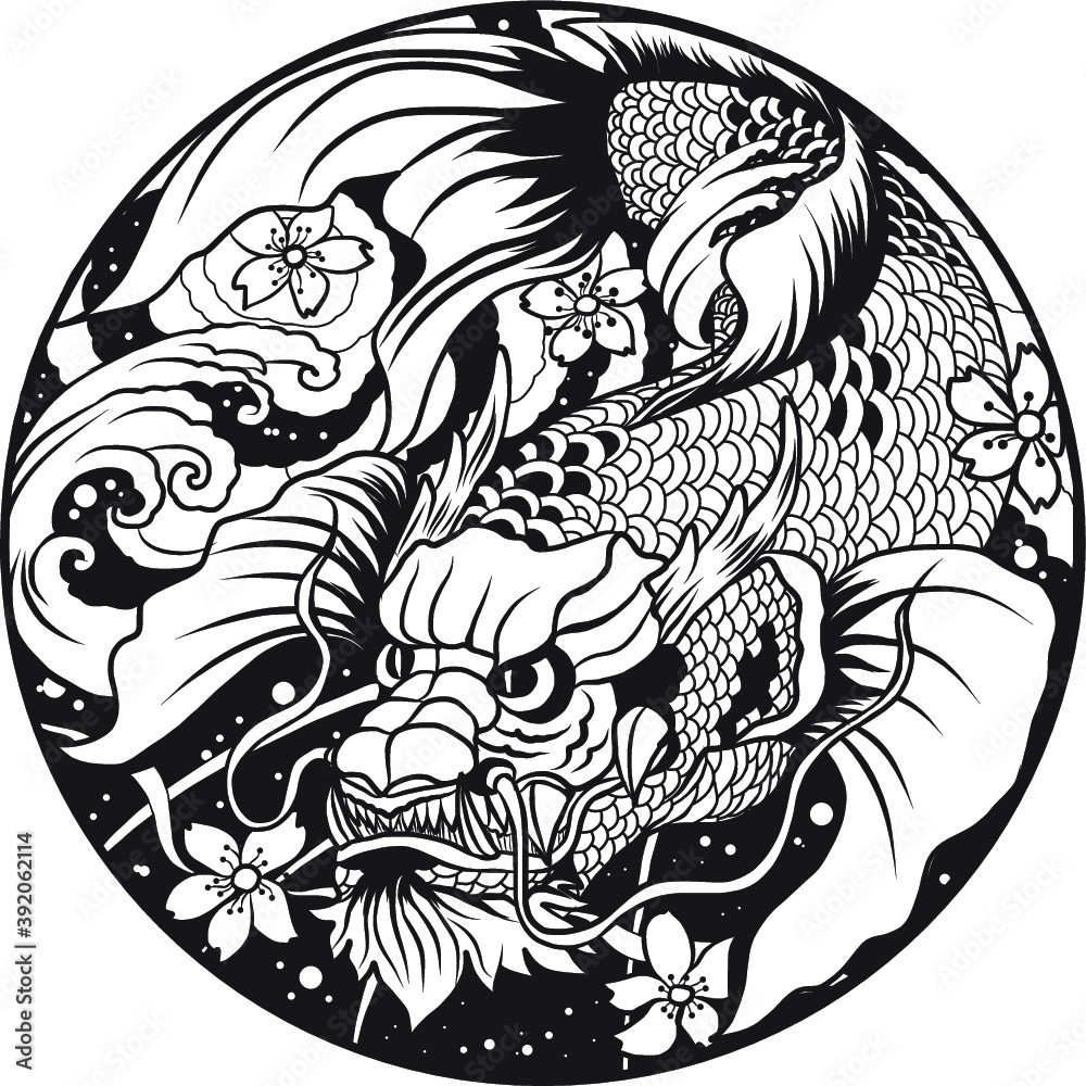 Illustration art in circle. The Japanese art and design to cd-rom or circle cover.Snake, Phoenix, Koi fish and hanya demon's mask design for tattoo. Illustration art in circle. The Japanese art and design to cd-rom or circle cover.Snake, Phoenix, Koi fish and hanya demon's mask design for tattoo.