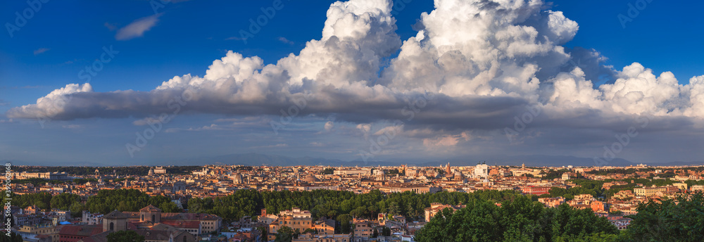 Rome historic center panoramic view from Belvedere del Gianicolo hilltop terrace
