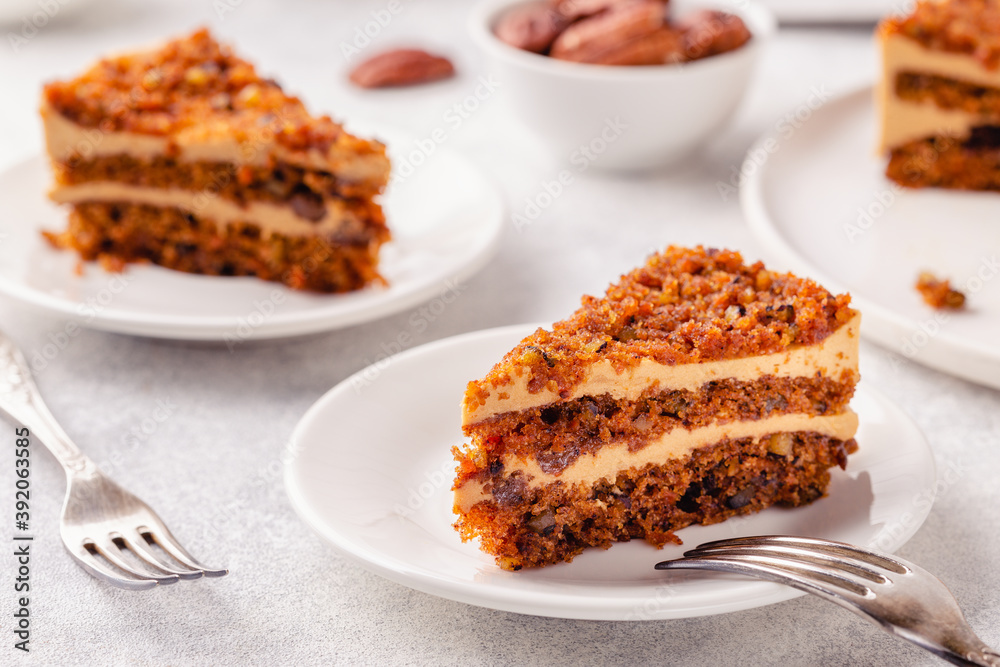 Vegan homemade carrot cake with pecans. Vegan homemade carrot cake with pecans.