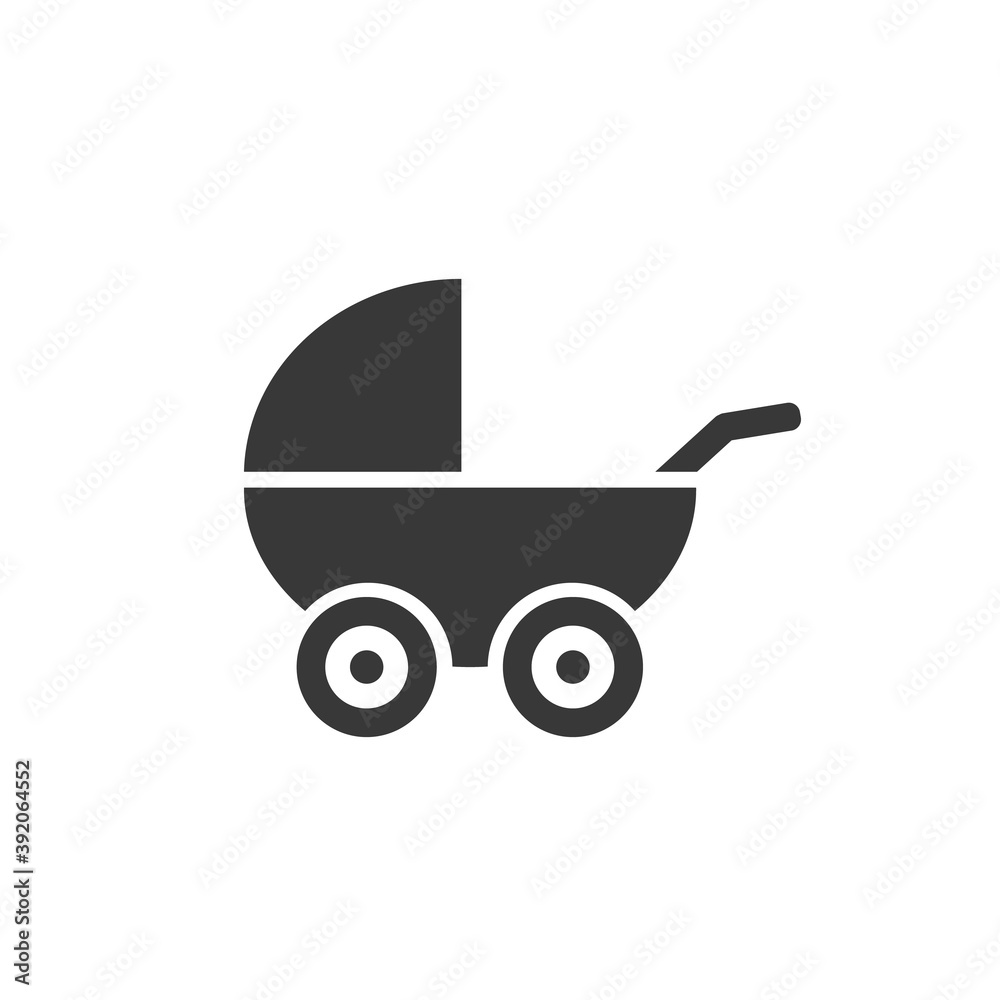 Pictogram stroller icon. Black icon white background Pictogram stroller icon. Black icon white background