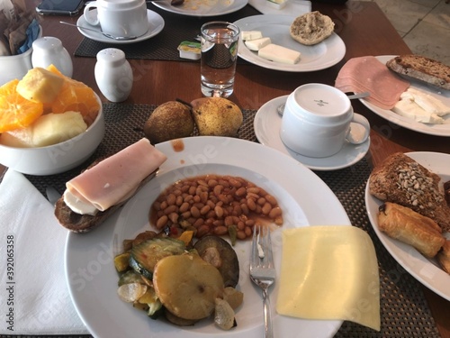 breakfast with fried eggs and bacon