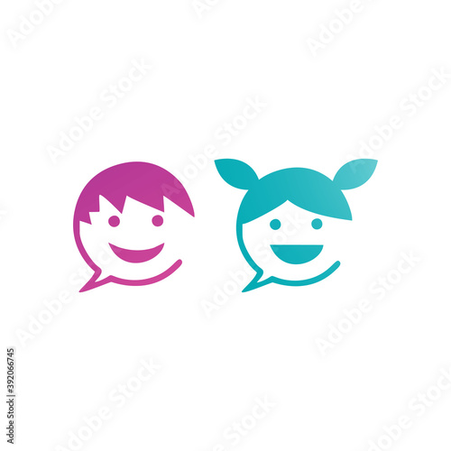 kids communication logo, head kids chat icon
