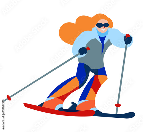 Figure of a young girl skiing down a mountain