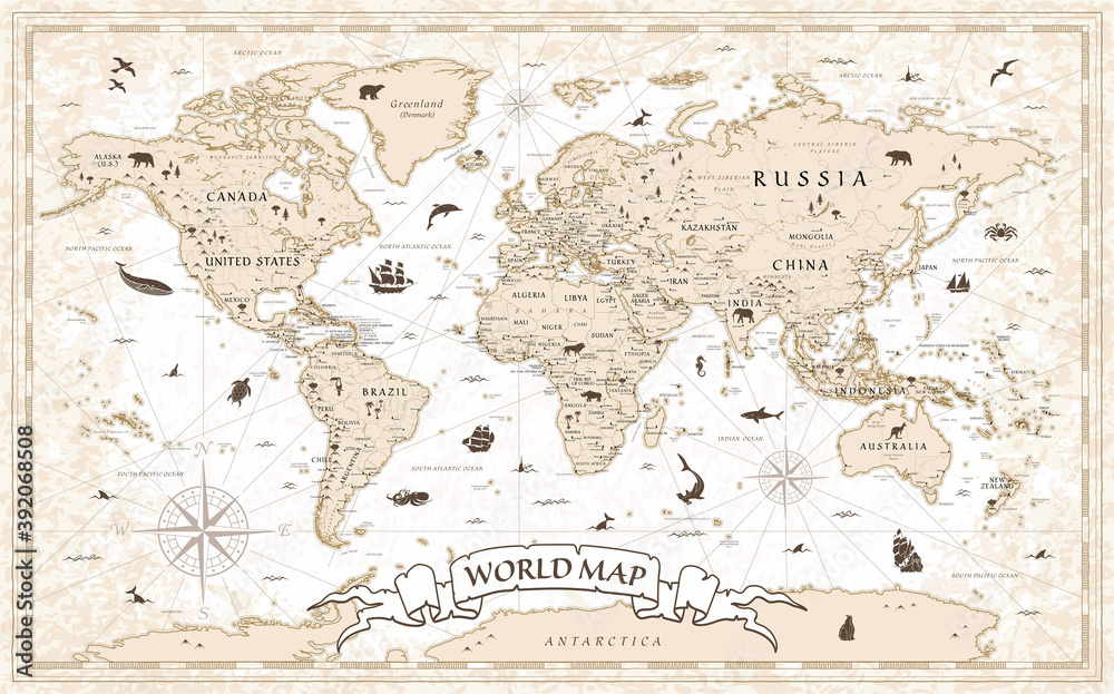 World Map Vintage Old-Style -  - layers