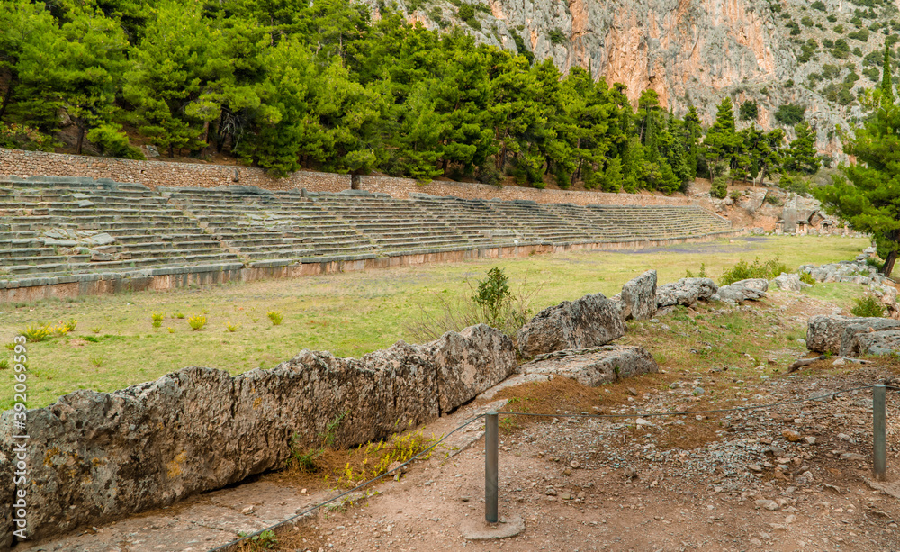 The ruined stadium in ancient Delphi, Greece The ruined stadium in ancient Delphi, Greece