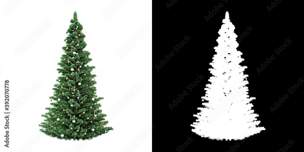 Fototapeta premium Christmas tree with silver and gold decorations. Clipping mask.