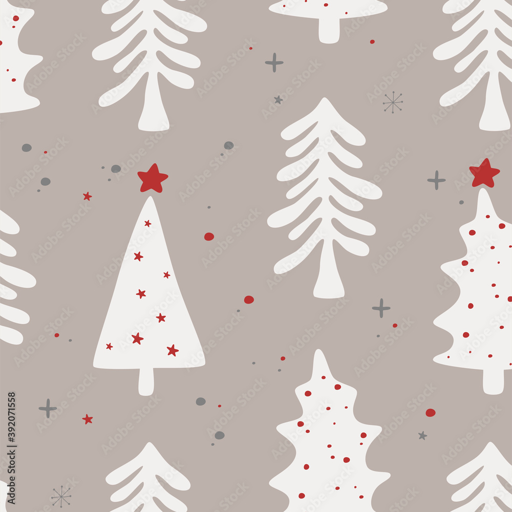 Seamless Christmas background with decorative Christmas trees. Vector illustration.