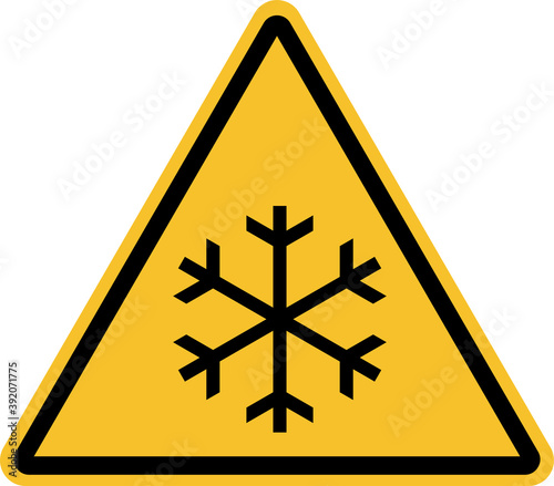 Low temperature warning sign. Beware of extreme cold and frost. Safety symbols and signs.