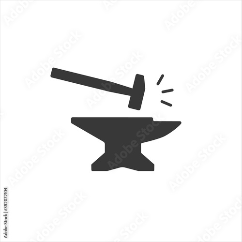 Anvil with hammer icon. Vector illustration flat