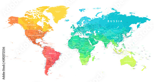 World Map Color Bright Political - Detailed Illustration