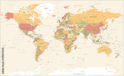 World Map Vintage Political - Detailed Illustration - Layers
