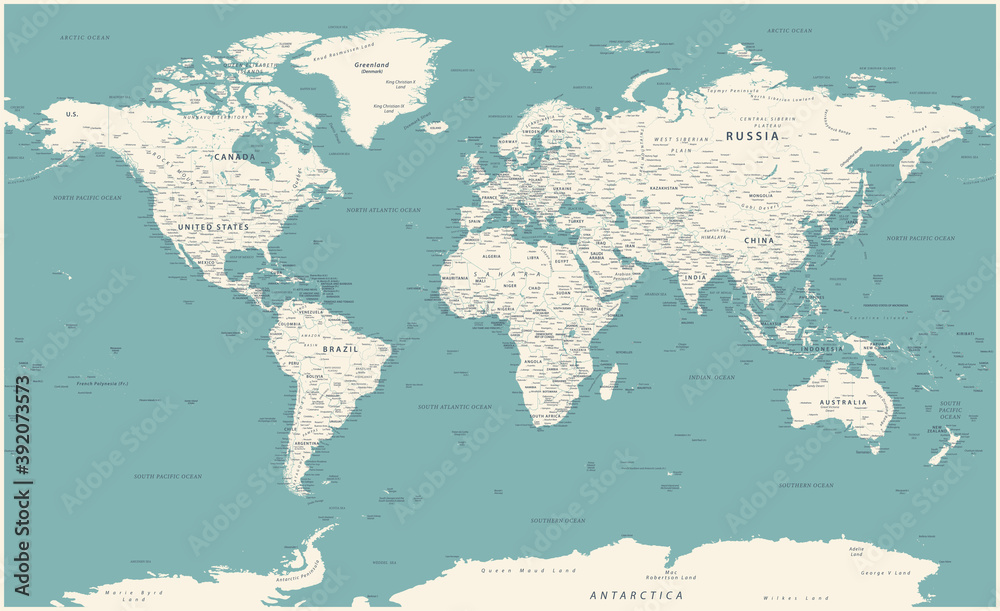 World Map Vintage Political -  Detailed Illustration - Layers