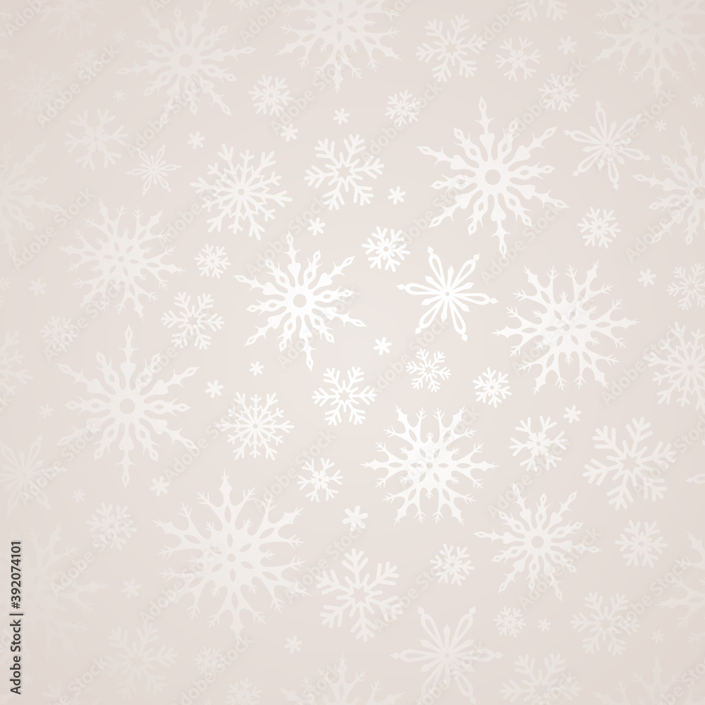 Vector seamless silver Christmas background with snowflakes.