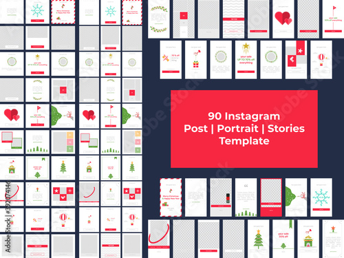 Minimalist clean Set of Editable square, portrait, stories Instagram template. red background color with abstract shape. Suitable for social media post, instagram.Vector illustration ai, eps10