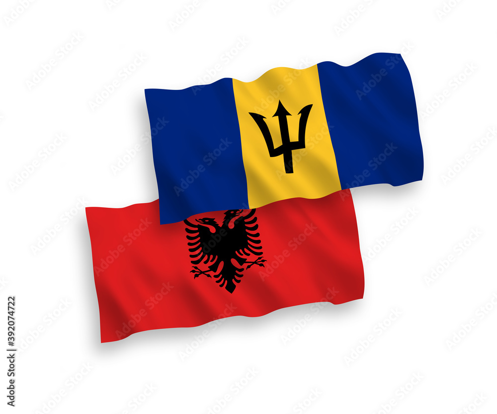 Fototapeta premium Flags of Barbados and Albania on a white background