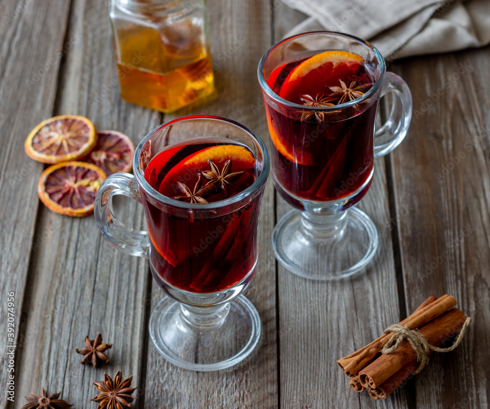 Mulled wine with cinnamon and orange. Hot drink. Winter. Recipe. Mulled wine with cinnamon and orange. Hot drink. Winter. Recipe.